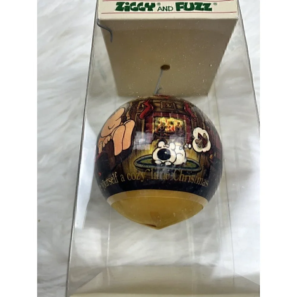 Vintage American Greetings 1984 Ziggy & Fuzz Satin Ball Ornament Merry Christmas